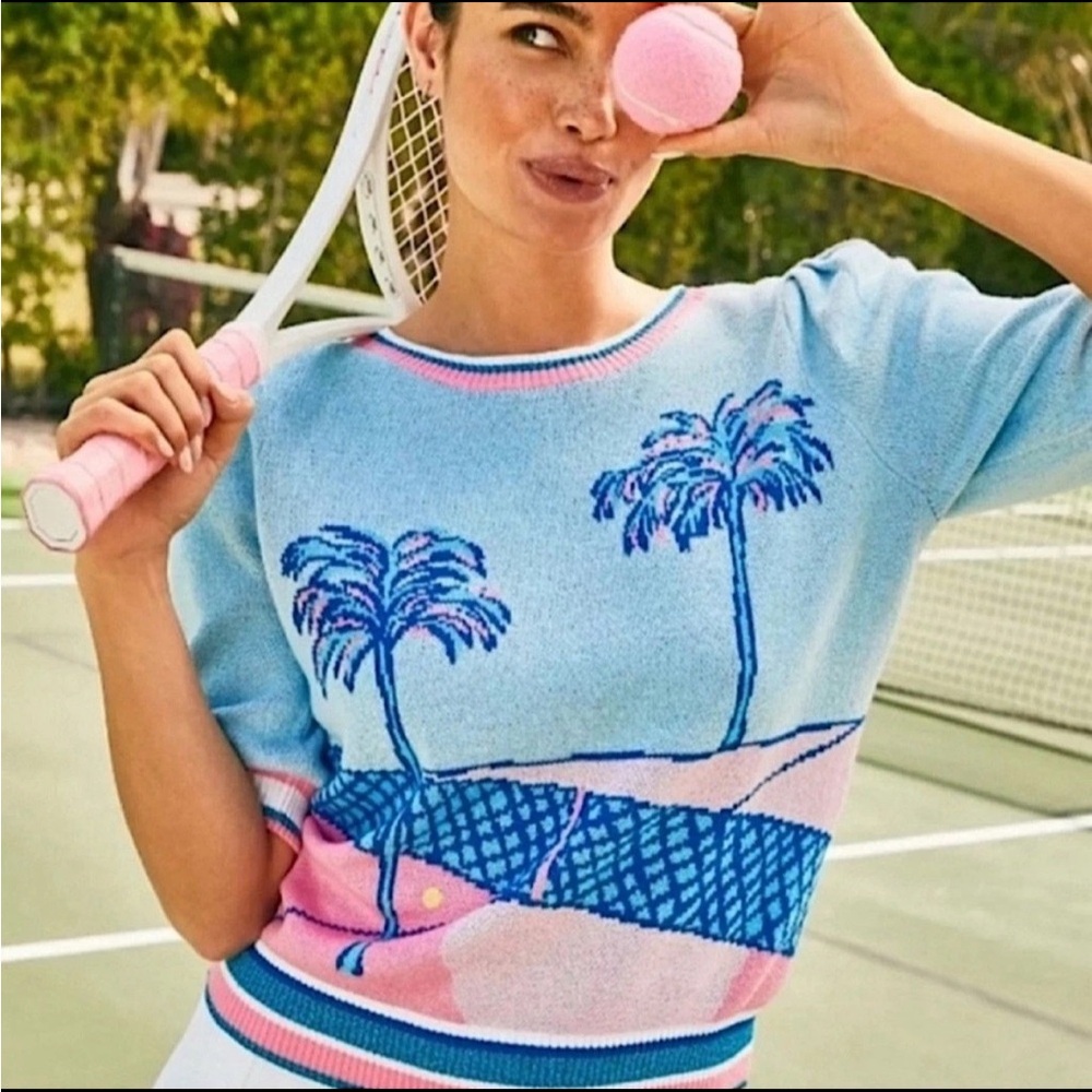 Lilly Pulitzer Ravello Blue Perfect Matcha Tennis Sweater Size M NWOT